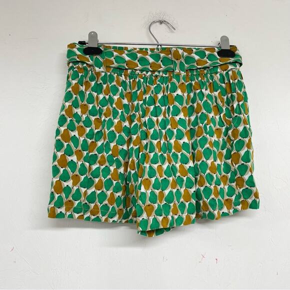 Daughters Liberation Anthropologie Green Yellow Pear Print Tie Dress Shorts 00 - Picture 4 of 10